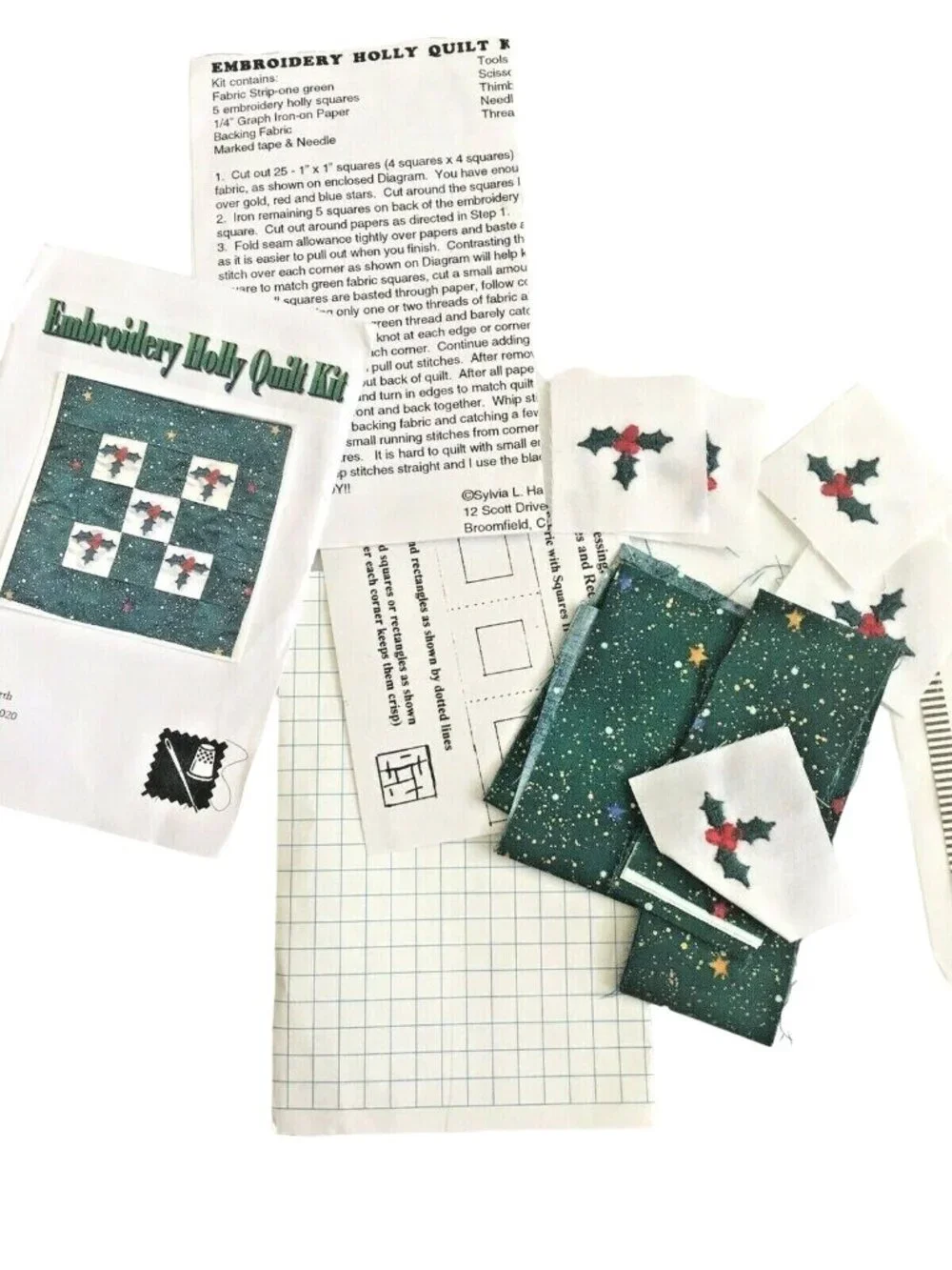 Vintage Embroidery Holly Quilt Kit by Sylvia Hansen Holiday Christmas Craft New